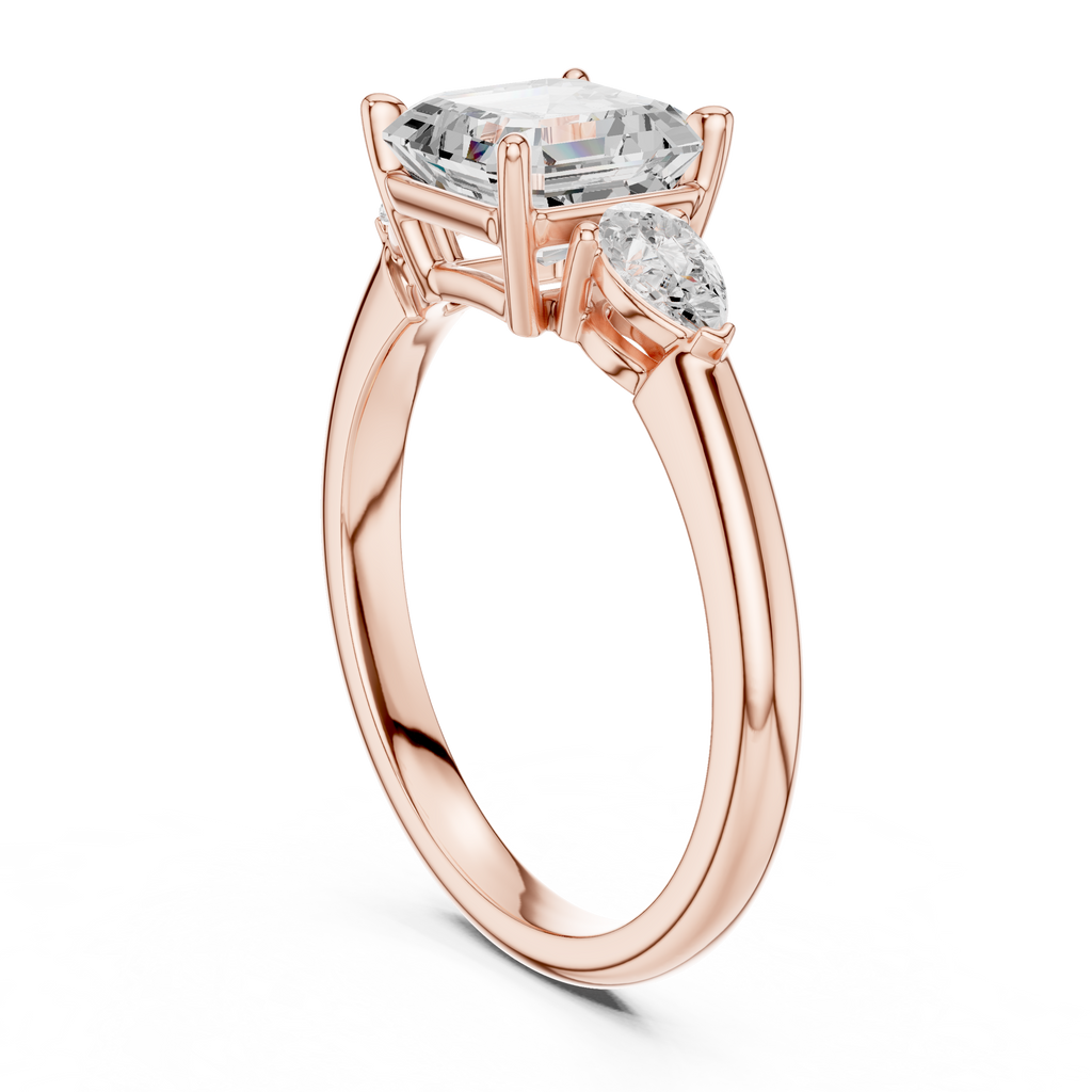 Asscher Cut Three Stone Diamond Engagement Ring with Pear Side Stones