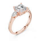 Asscher Cut Three Stone Diamond Engagement Ring with Pear Side Stones