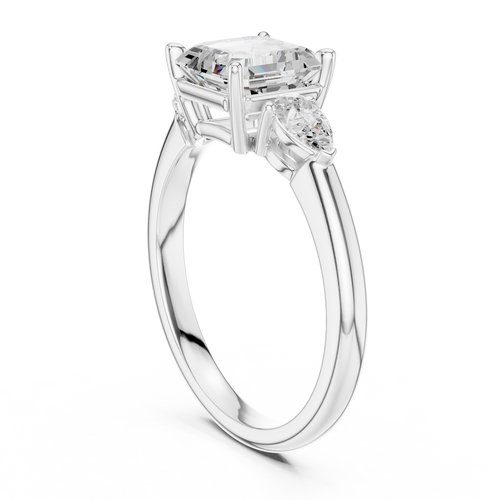 Asscher Cut Three Stone Diamond Engagement Ring with Pear Side Stones