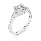 Asscher Cut Three Stone Diamond Engagement Ring with Pear Side Stones