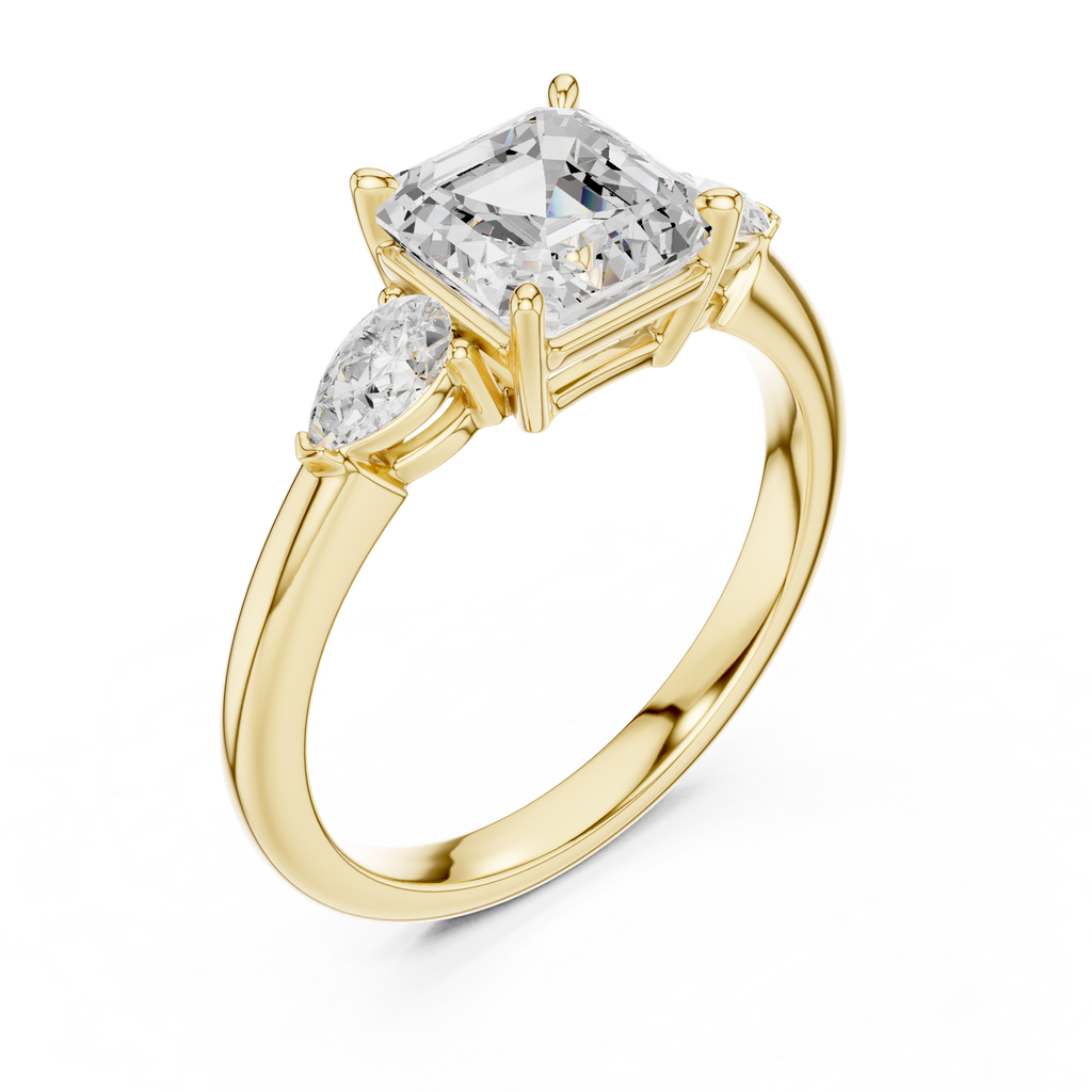 Asscher Cut Three Stone Diamond Engagement Ring with Pear Side Stones