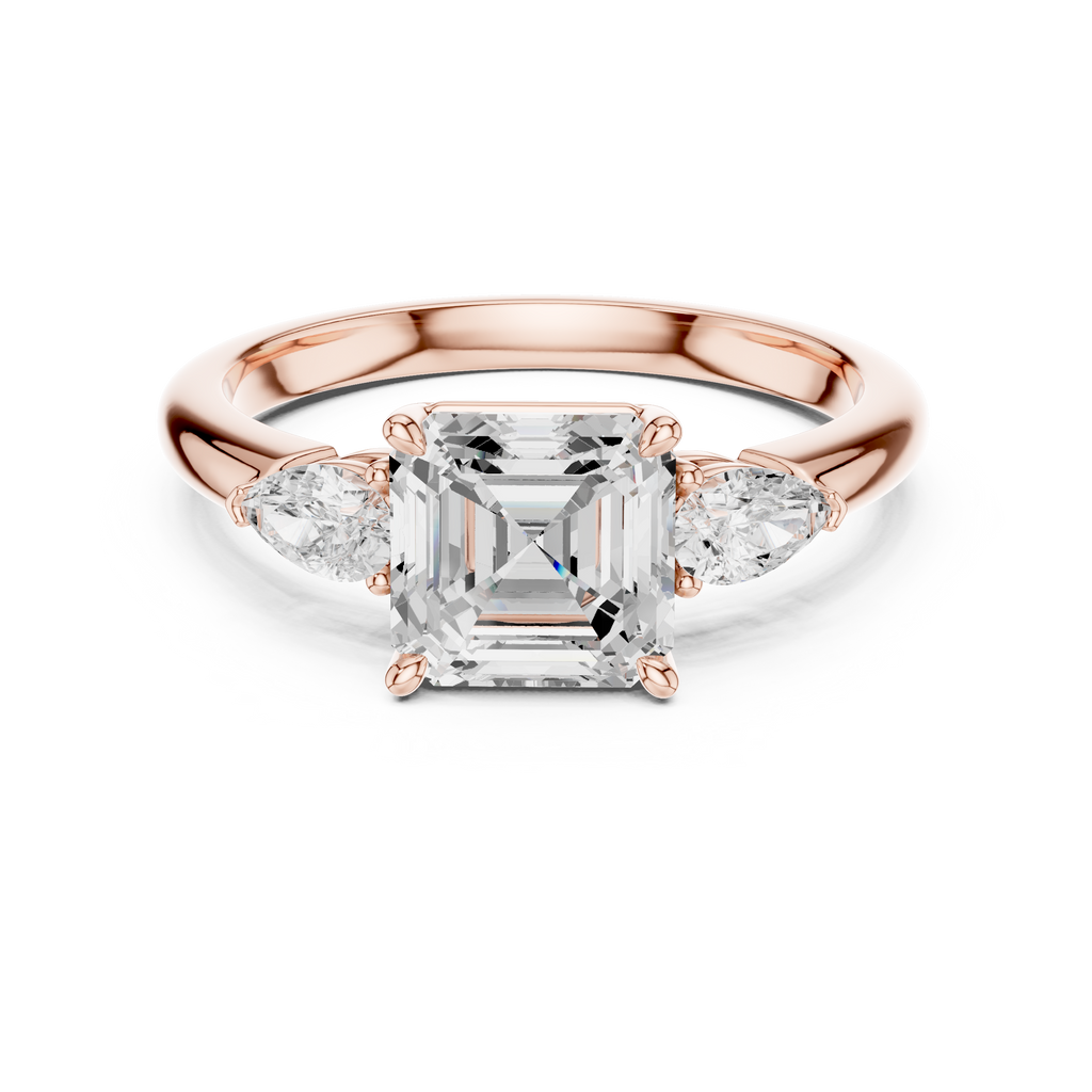 Asscher Cut Three Stone Diamond Engagement Ring with Pear Side Stones