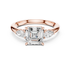 Asscher Cut Three Stone Diamond Engagement Ring with Pear Side Stones