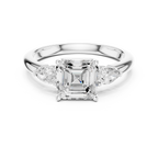 Asscher Cut Three Stone Diamond Engagement Ring with Pear Side Stones