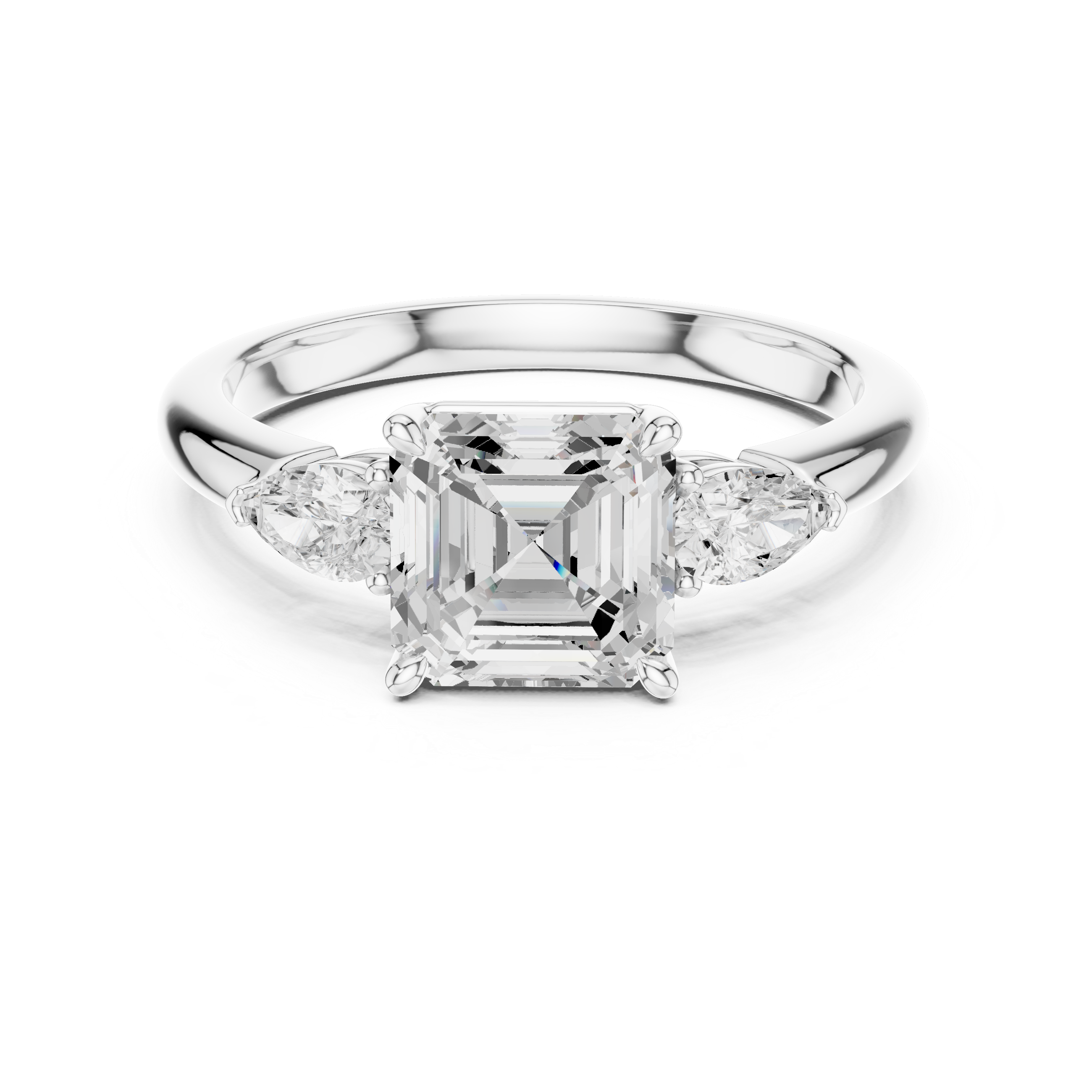Asscher Cut Three Stone Diamond Engagement Ring with Pear Side Stones