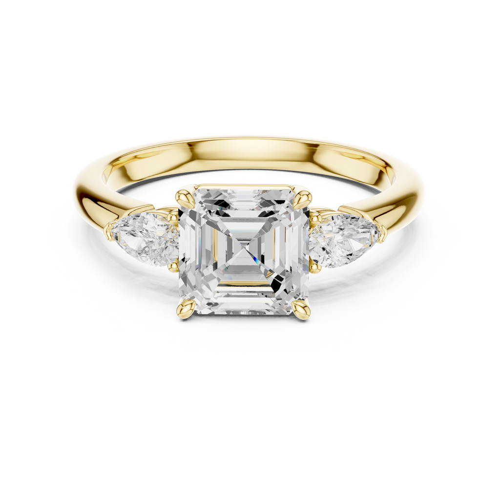 Asscher Cut Three Stone Diamond Engagement Ring with Pear Side Stones