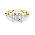 Asscher Cut Three Stone Diamond Engagement Ring with Pear Side Stones