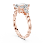 Emerald Cut Three Stone Diamond Engagement Ring with Pear Side Stones
