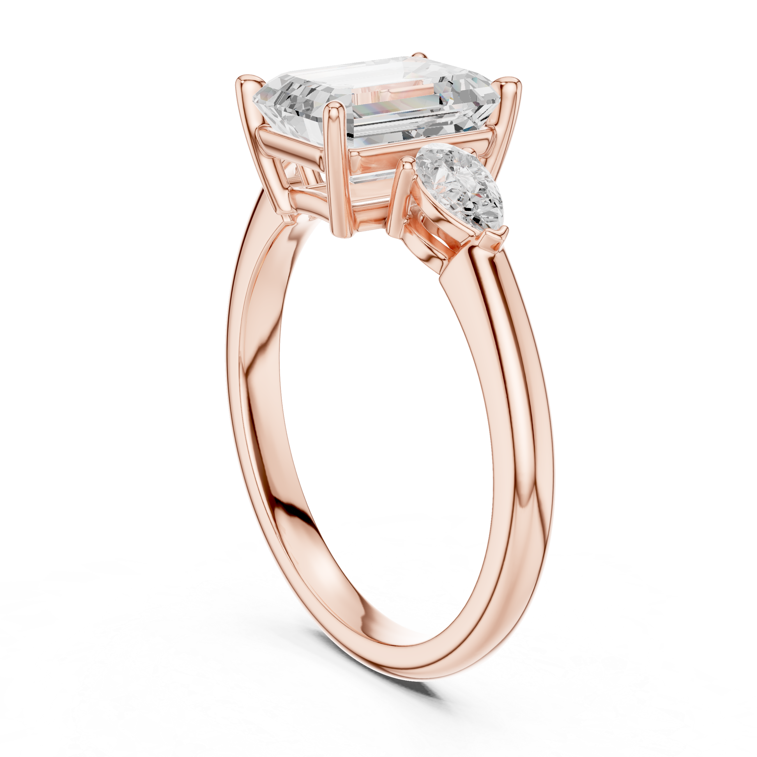 Emerald Cut Three Stone Diamond Engagement Ring with Pear Side Stones
