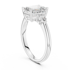 Emerald Cut Three Stone Diamond Engagement Ring with Pear Side Stones
