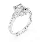 Emerald Cut Three Stone Diamond Engagement Ring with Pear Side Stones