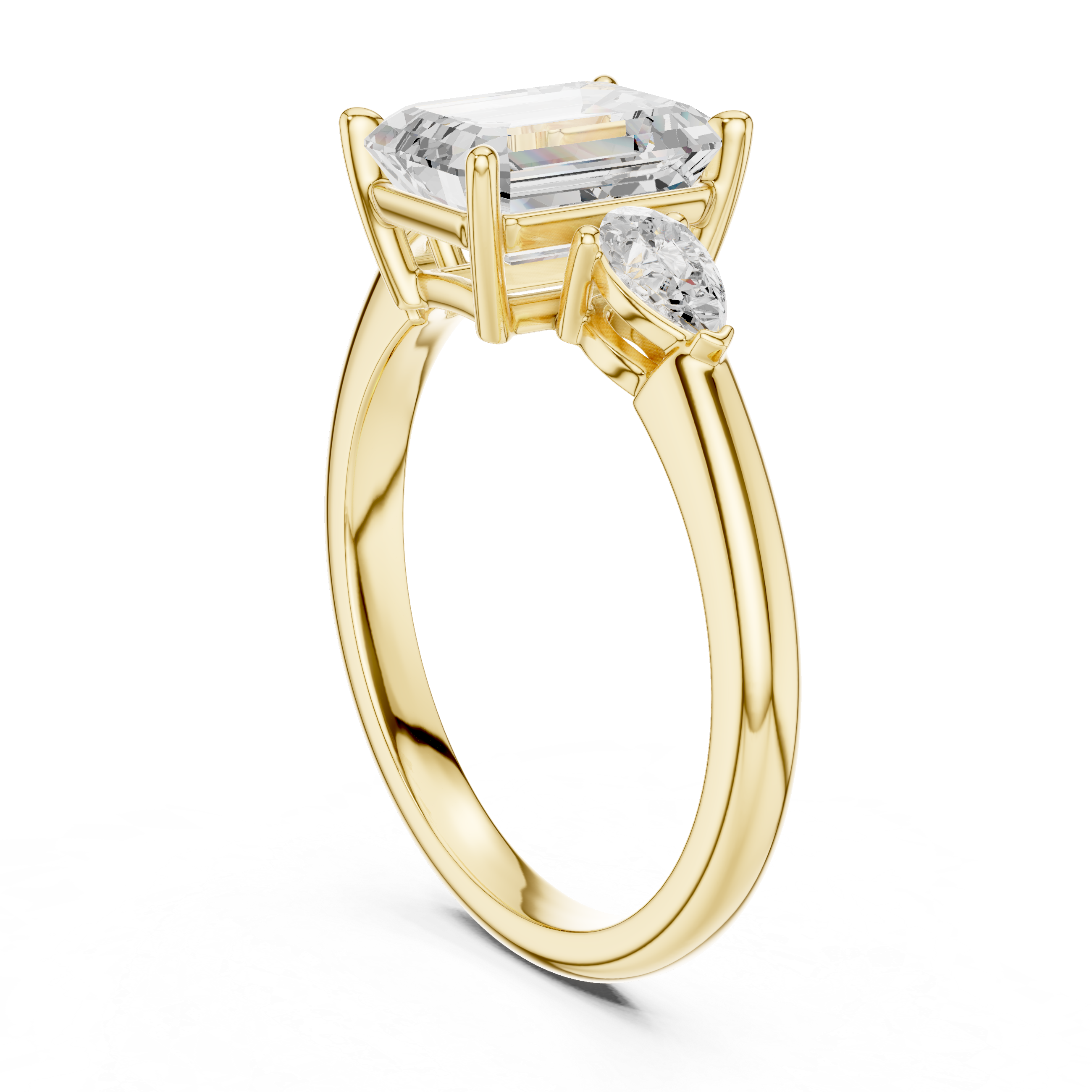 Emerald Cut Three Stone Diamond Engagement Ring with Pear Side Stones