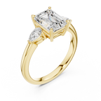 Emerald Cut Three Stone Diamond Engagement Ring with Pear Side Stones