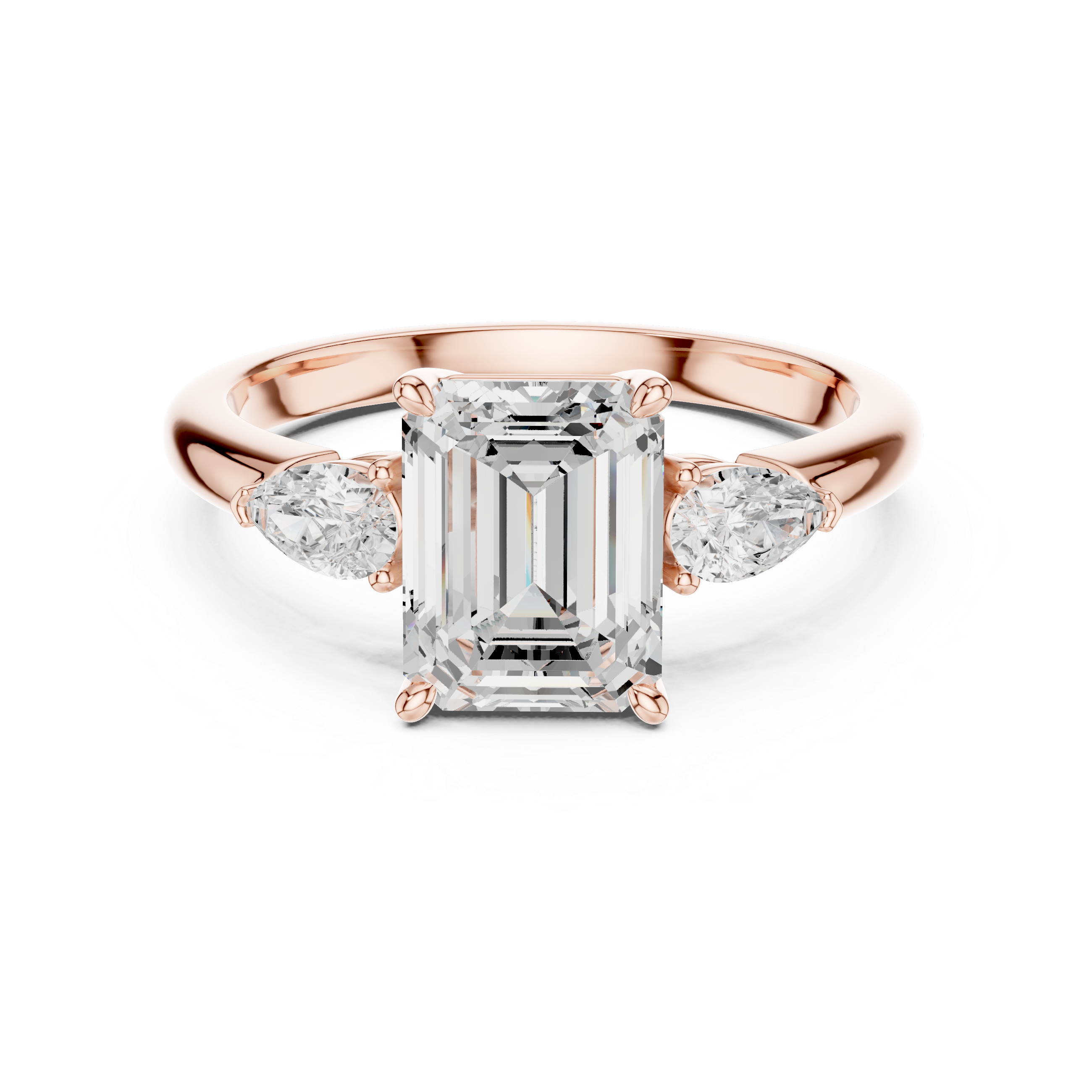 Emerald Cut Three Stone Diamond Engagement Ring with Pear Side Stones
