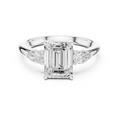 Emerald Cut Three Stone Diamond Engagement Ring with Pear Side Stones