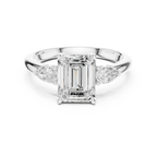 Emerald Cut Three Stone Diamond Engagement Ring with Pear Side Stones