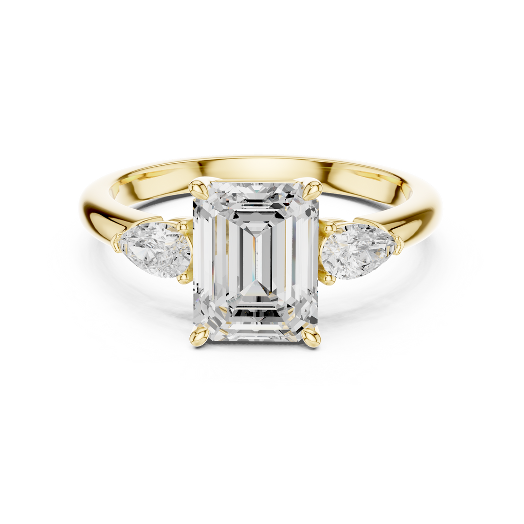 Emerald Cut Three Stone Diamond Engagement Ring with Pear Side Stones
