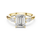 Emerald Cut Three Stone Diamond Engagement Ring with Pear Side Stones
