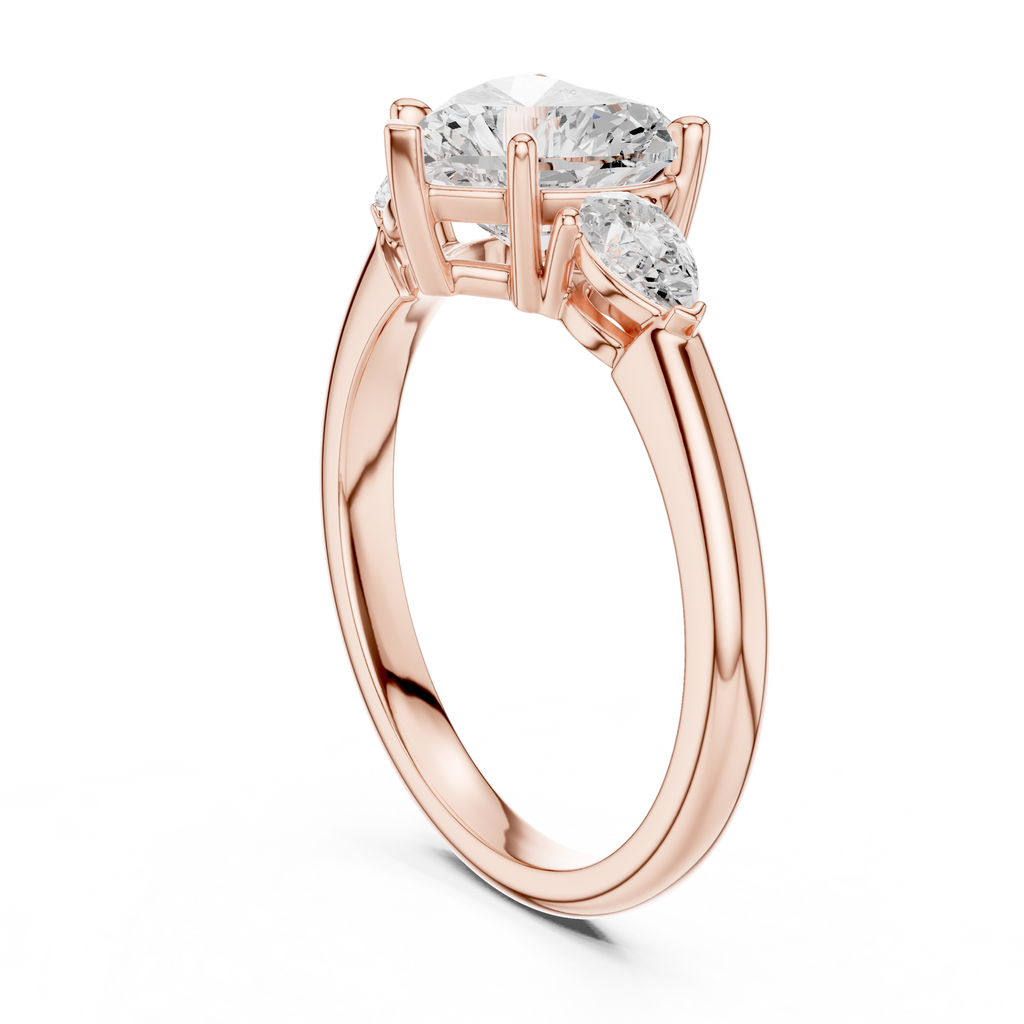 Heart Cut Three Stone Diamond Engagement Ring with Pear Side Stones