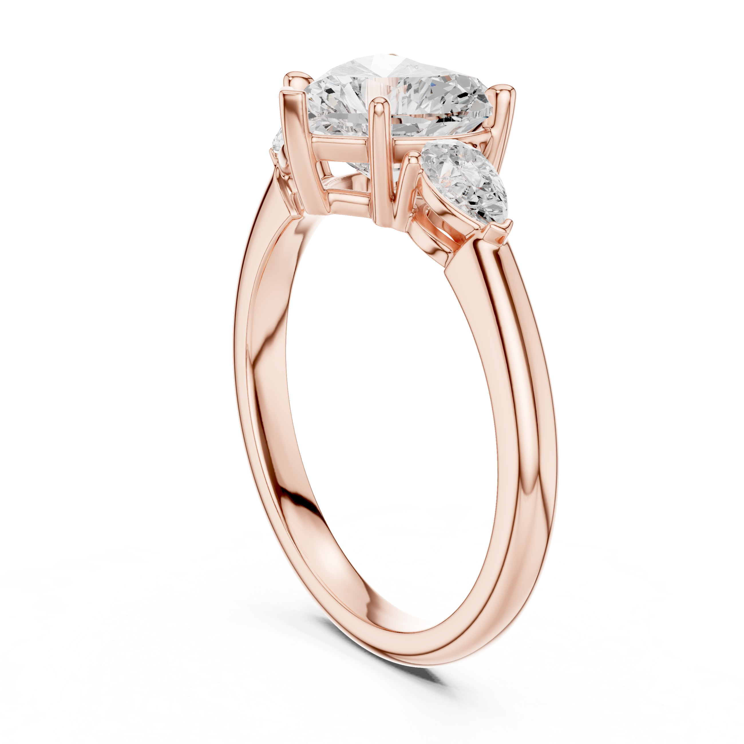 Heart Cut Three Stone Diamond Engagement Ring with Pear Side Stones