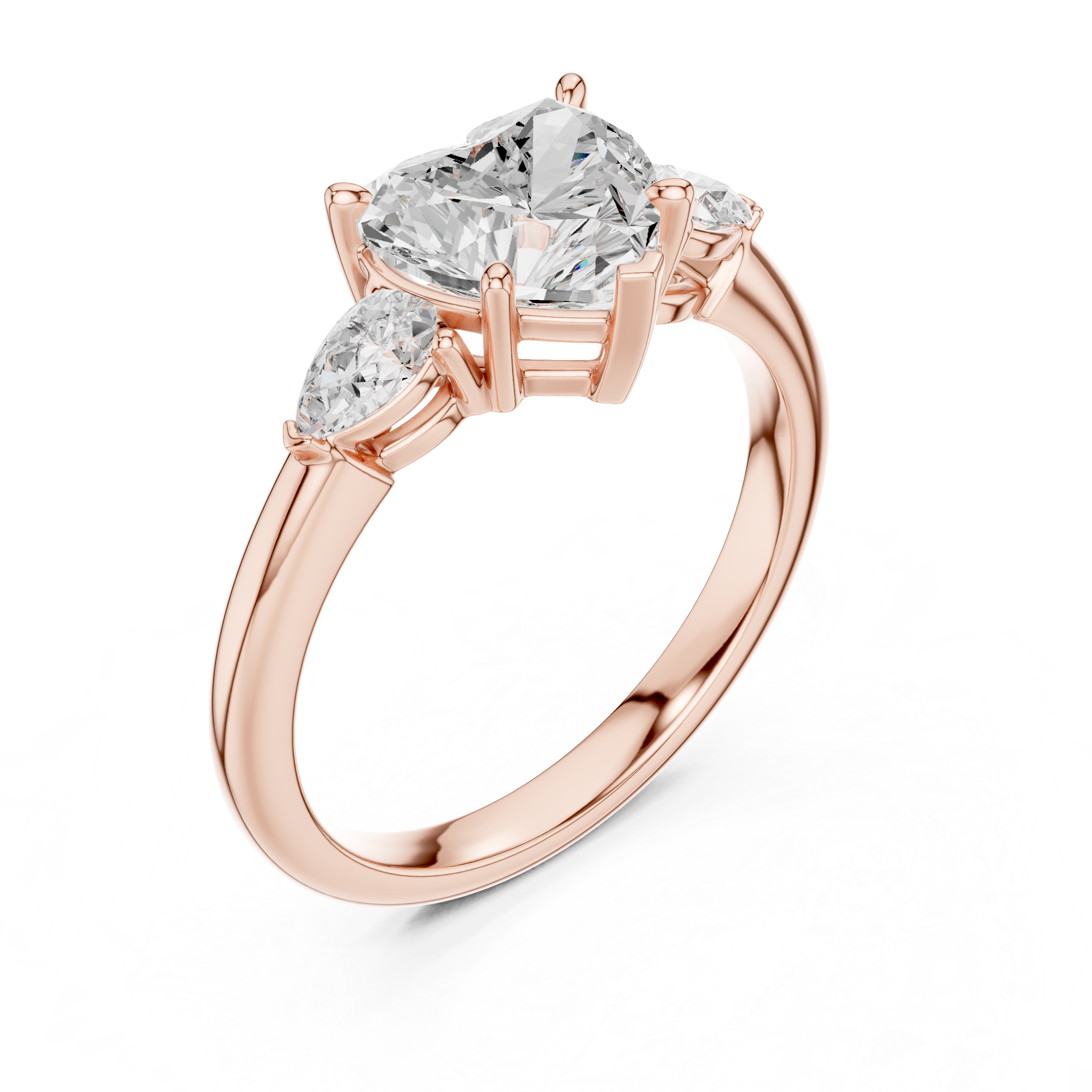 Heart Cut Three Stone Diamond Engagement Ring with Pear Side Stones