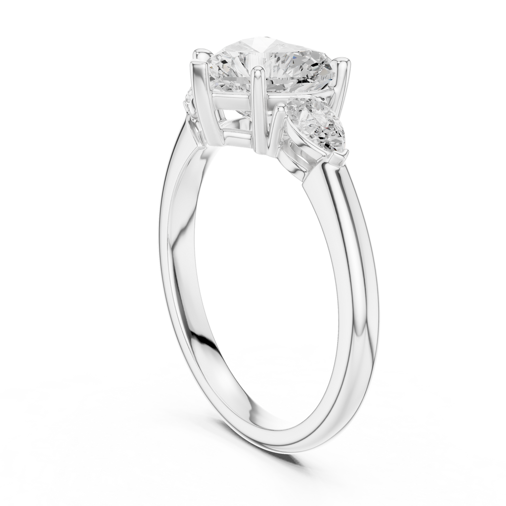 Heart Cut Three Stone Diamond Engagement Ring with Pear Side Stones