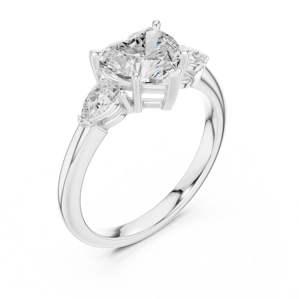 Heart Cut Three Stone Diamond Engagement Ring with Pear Side Stones