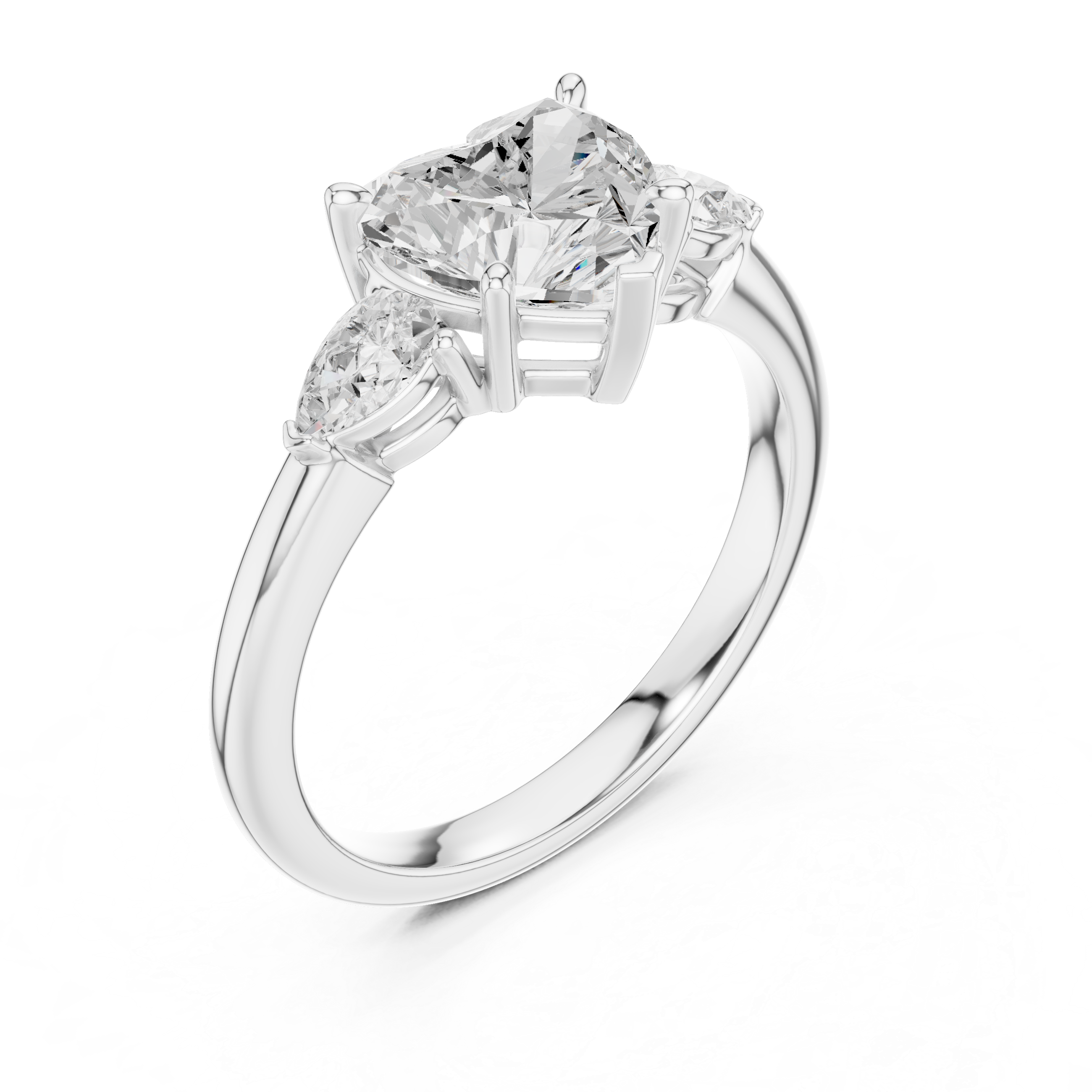 Heart Cut Three Stone Diamond Engagement Ring with Pear Side Stones