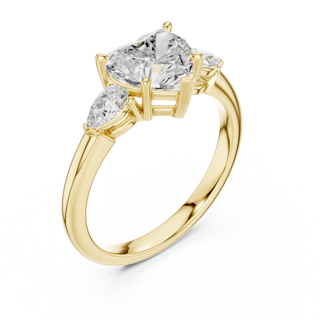 Heart Cut Three Stone Diamond Engagement Ring with Pear Side Stones