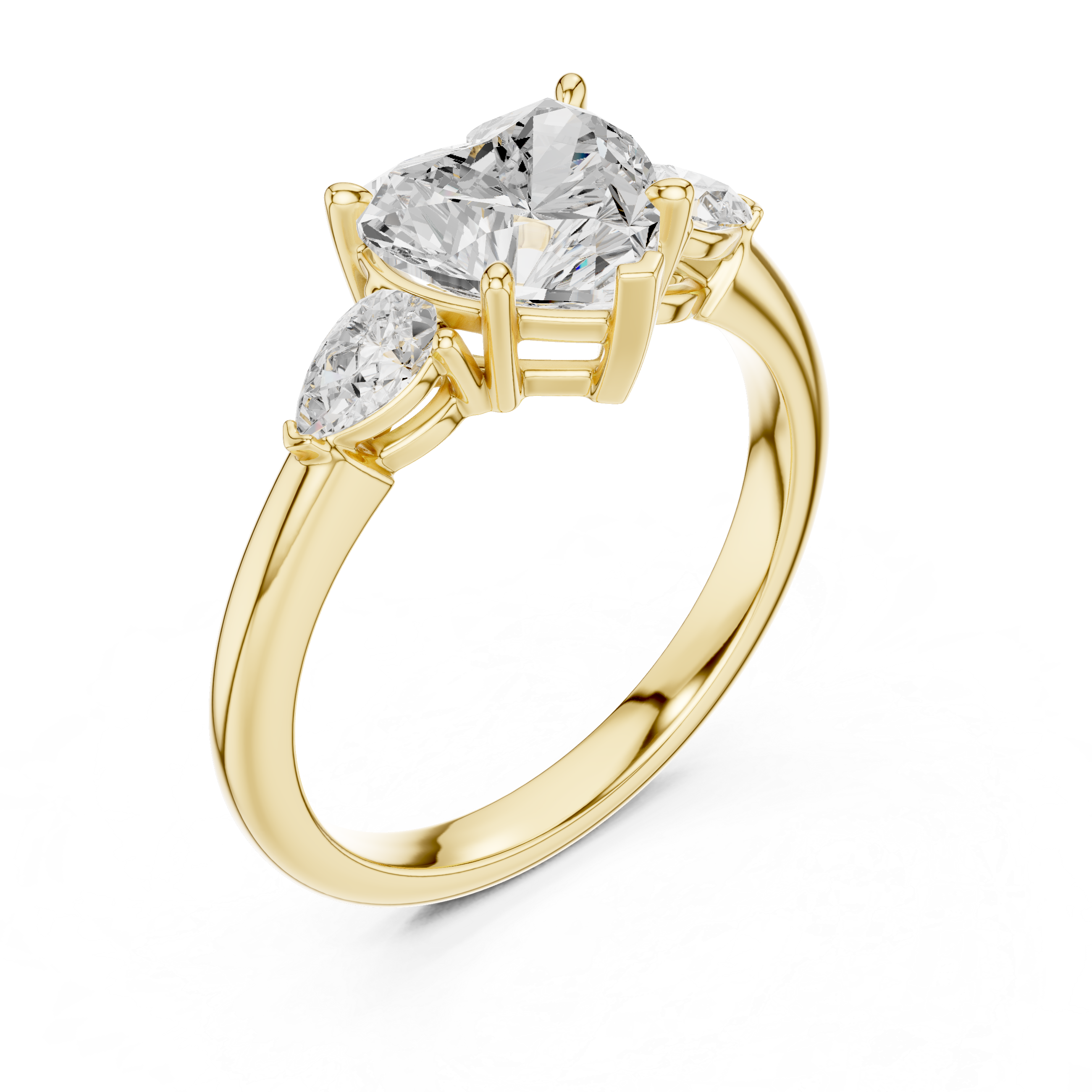 Heart Cut Three Stone Diamond Engagement Ring with Pear Side Stones
