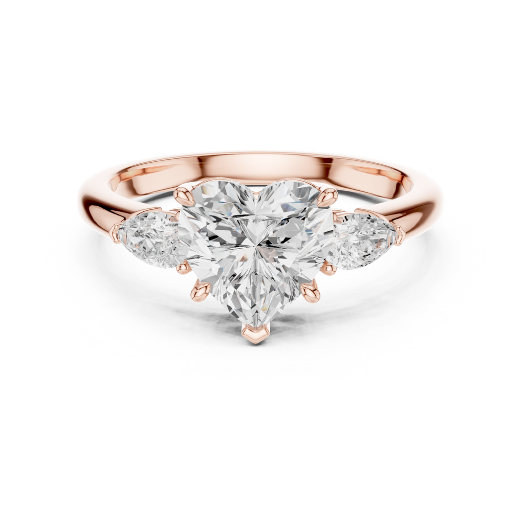 Heart Cut Three Stone Diamond Engagement Ring with Pear Side Stones
