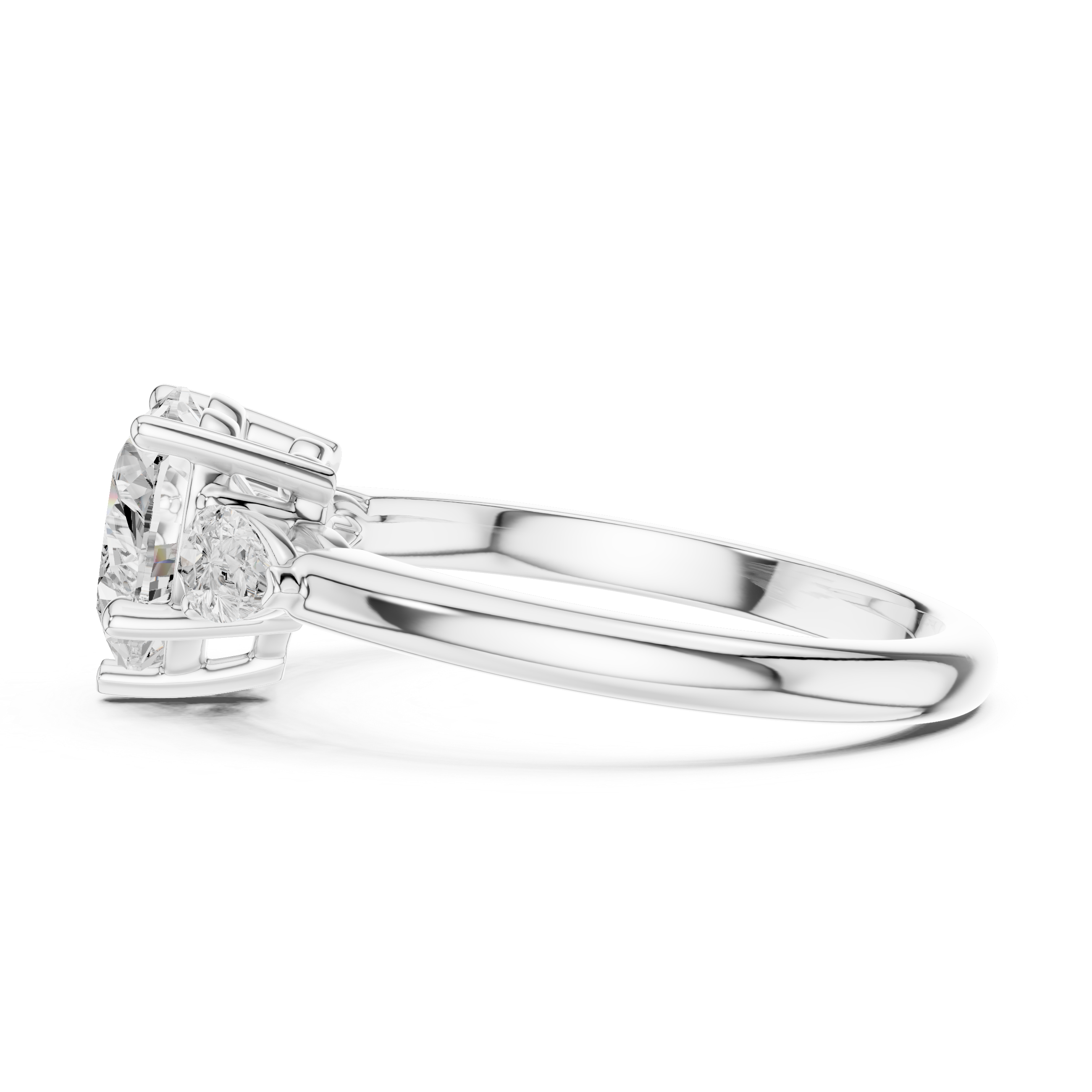 Heart Cut Three Stone Diamond Engagement Ring with Pear Side Stones