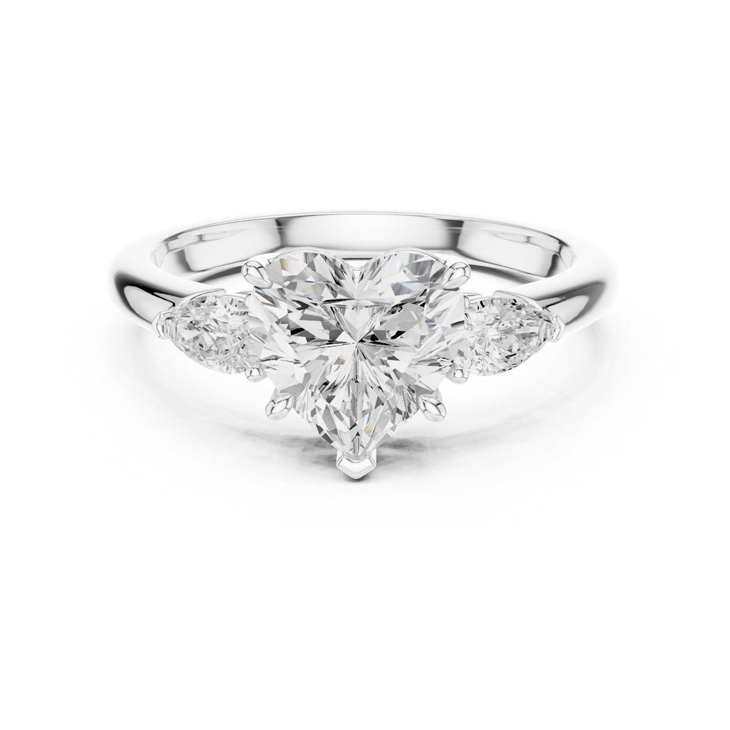 Heart Cut Three Stone Diamond Engagement Ring with Pear Side Stones
