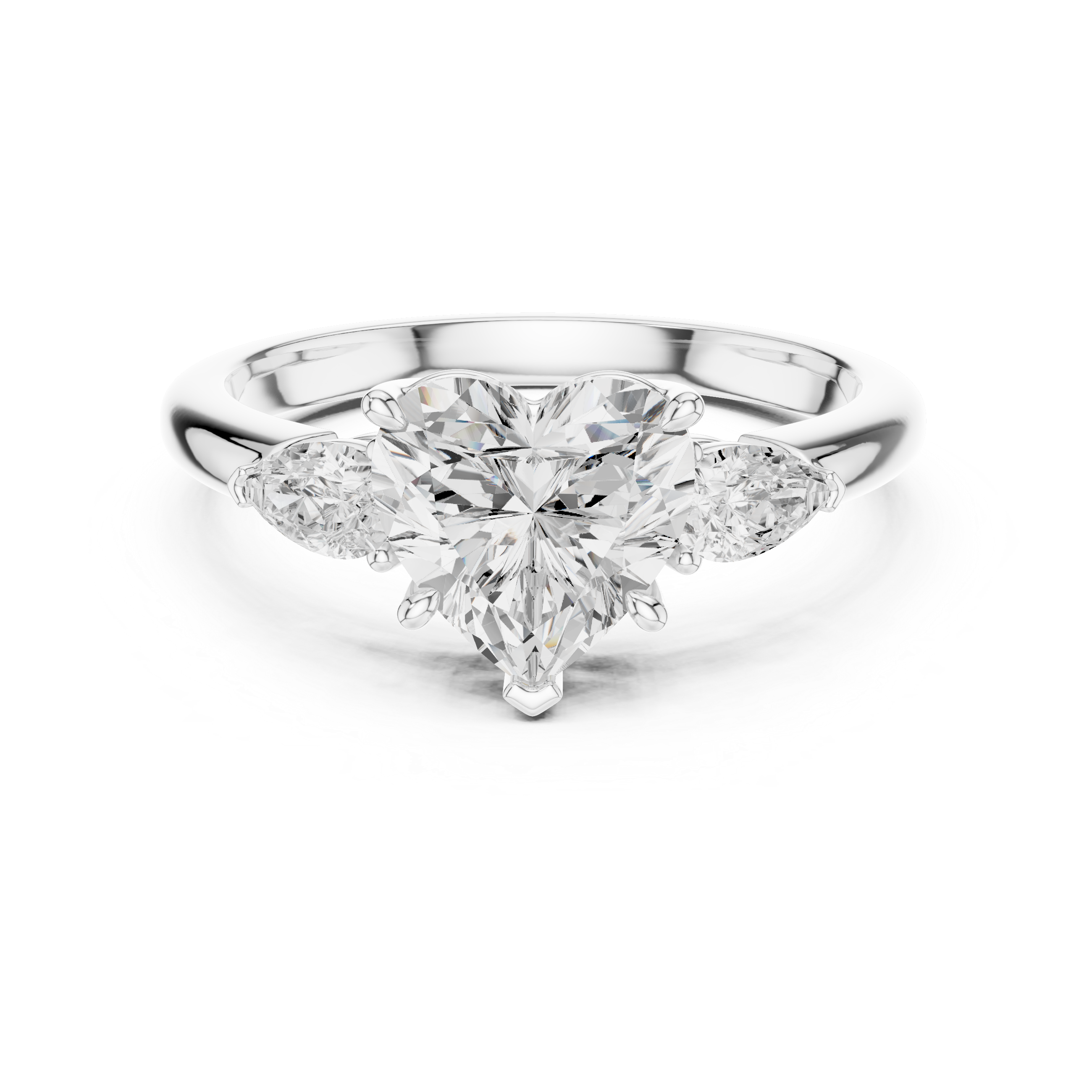 Heart Cut Three Stone Diamond Engagement Ring with Pear Side Stones