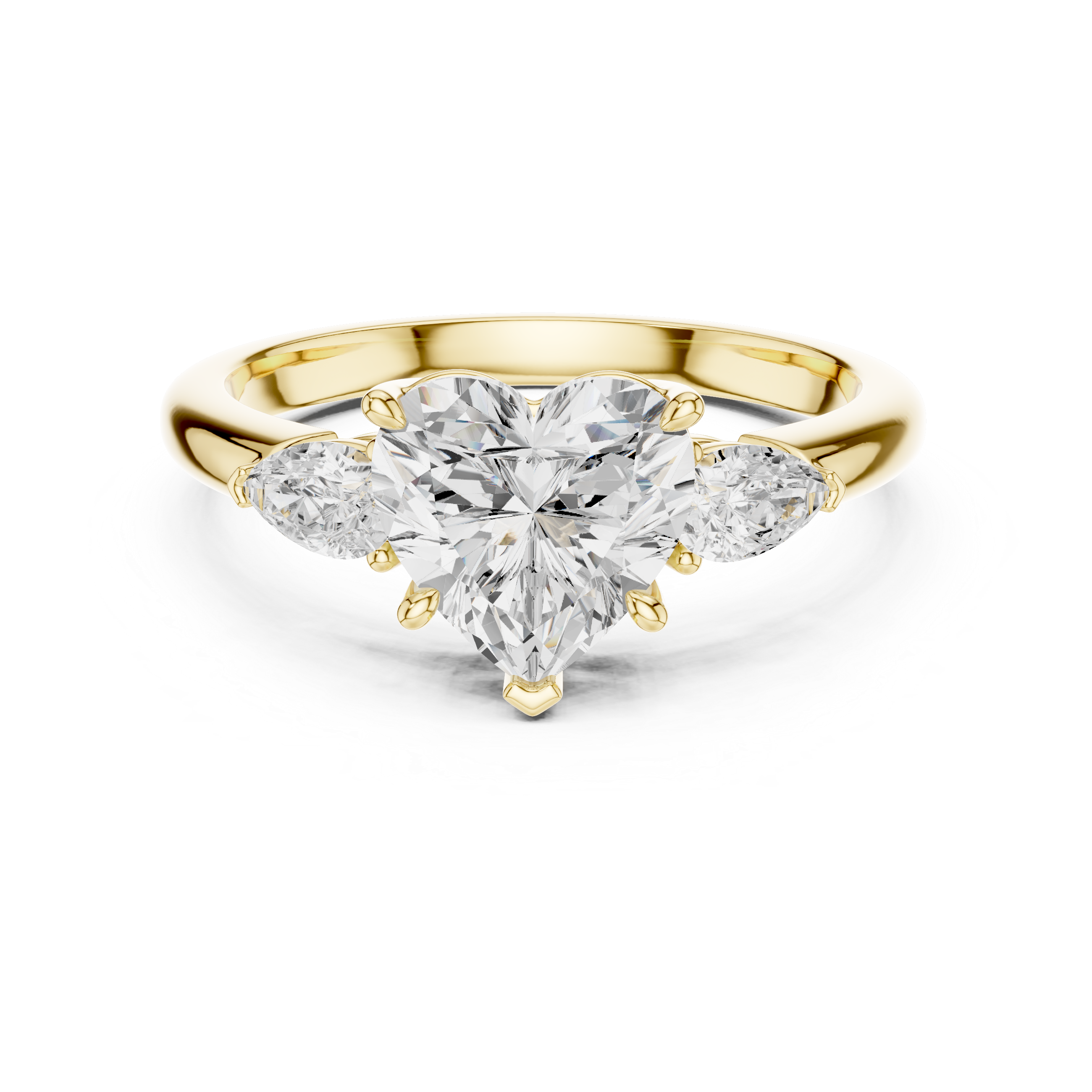 Heart Cut Three Stone Diamond Engagement Ring with Pear Side Stones