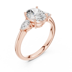Oval Cut Three Stone Diamond Engagement Ring with Pear Side Stones