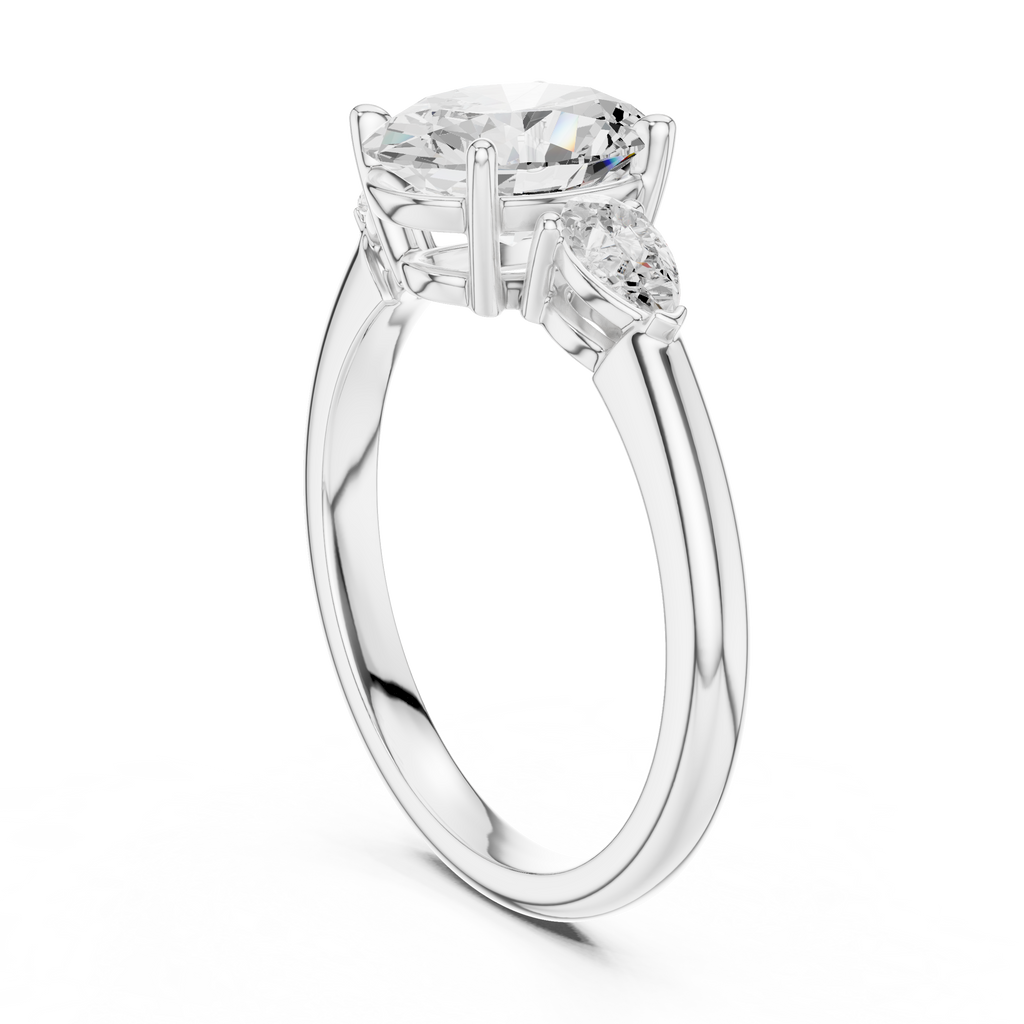 Oval Cut Three Stone Diamond Engagement Ring with Pear Side Stones