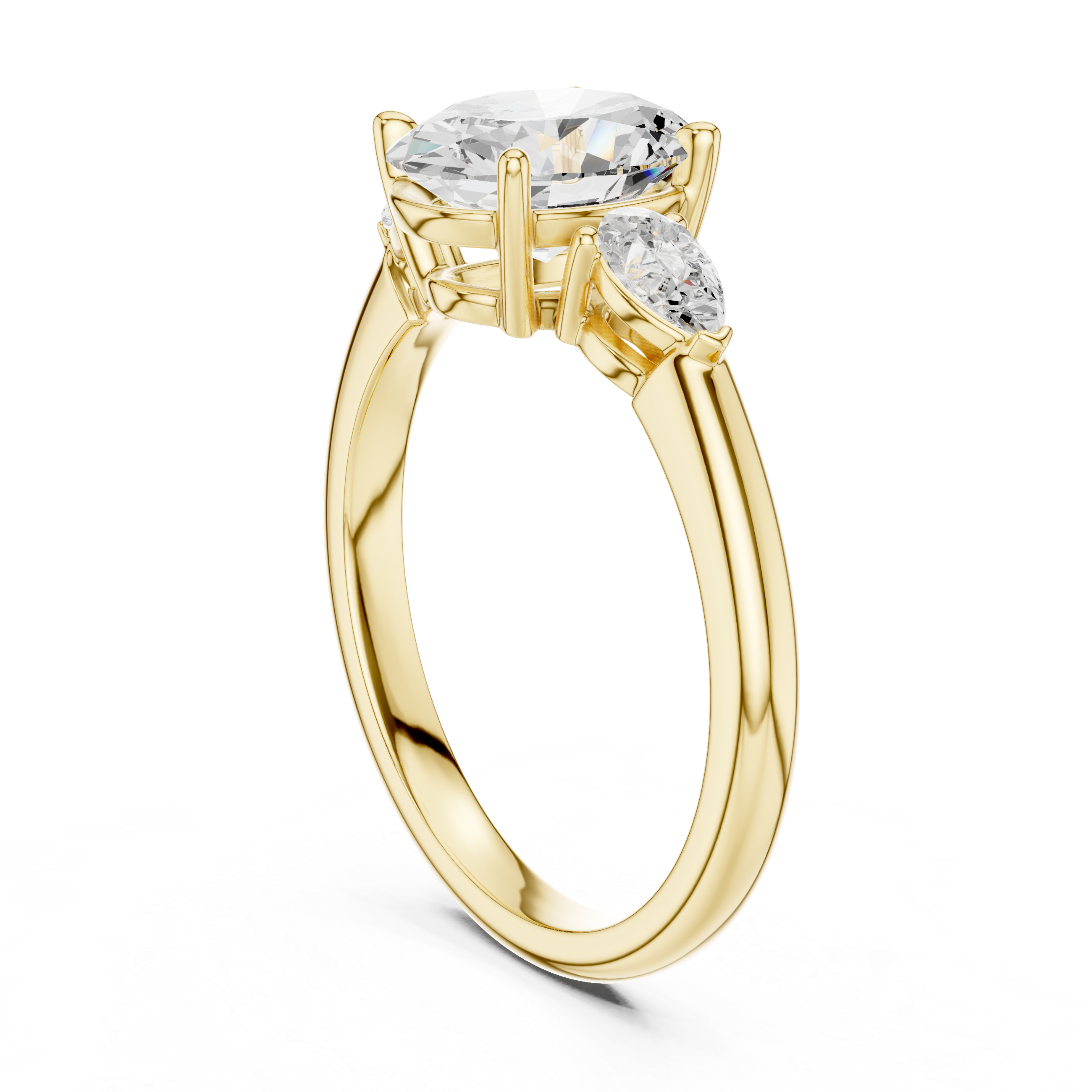 Oval Cut Three Stone Diamond Engagement Ring with Pear Side Stones