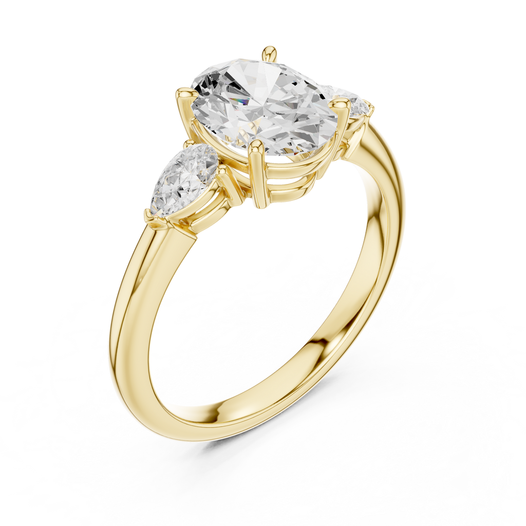 Oval Cut Three Stone Diamond Engagement Ring with Pear Side Stones