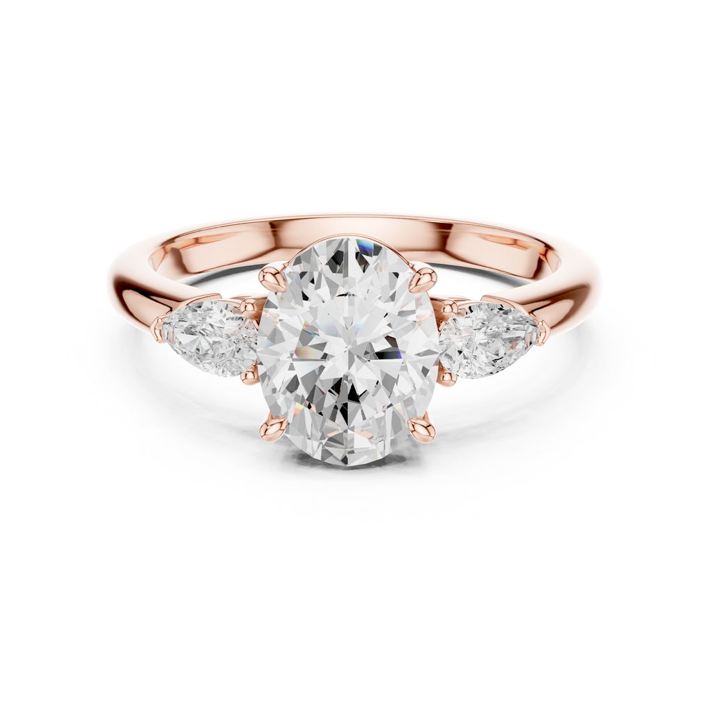 Oval Cut Three Stone Diamond Engagement Ring with Pear Side Stones
