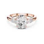 Oval Cut Three Stone Diamond Engagement Ring with Pear Side Stones