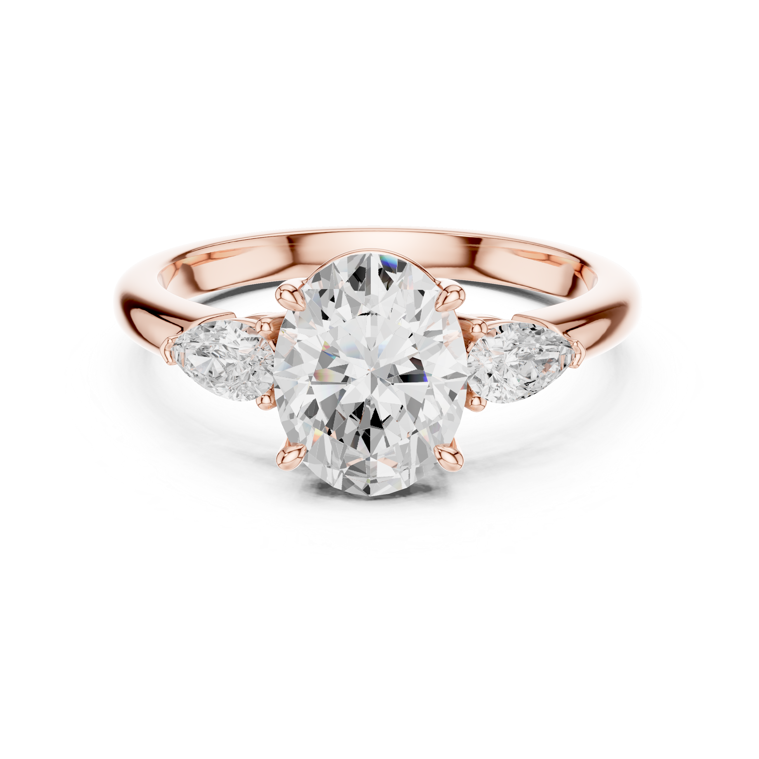 Oval Cut Three Stone Diamond Engagement Ring with Pear Side Stones