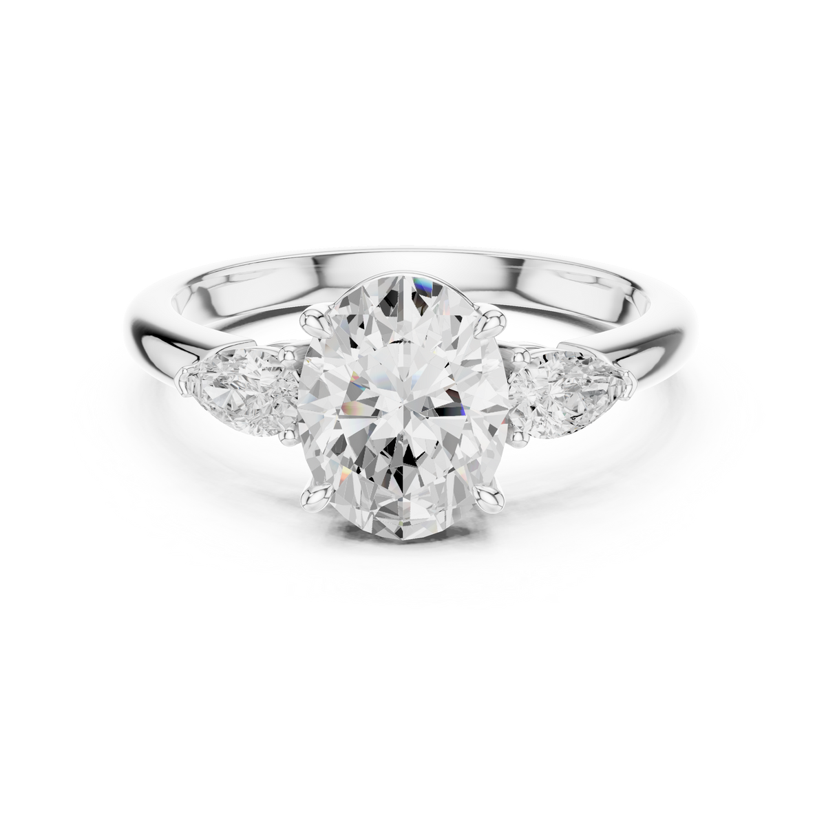 Oval Cut Three Stone Diamond Engagement Ring with Pear Side Stones — Jewelix Atelier