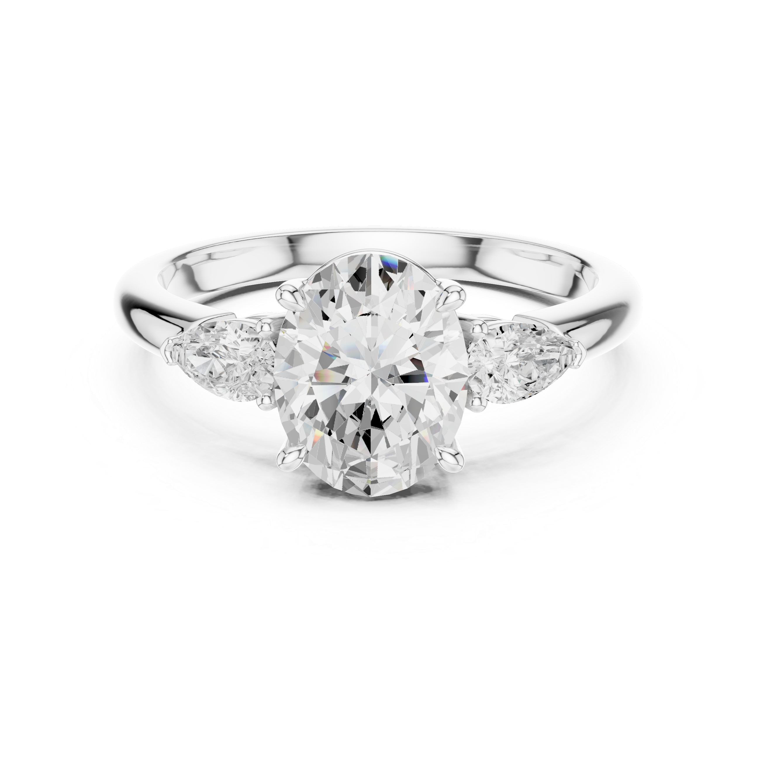 Oval Cut Three Stone Diamond Engagement Ring with Pear Side Stones