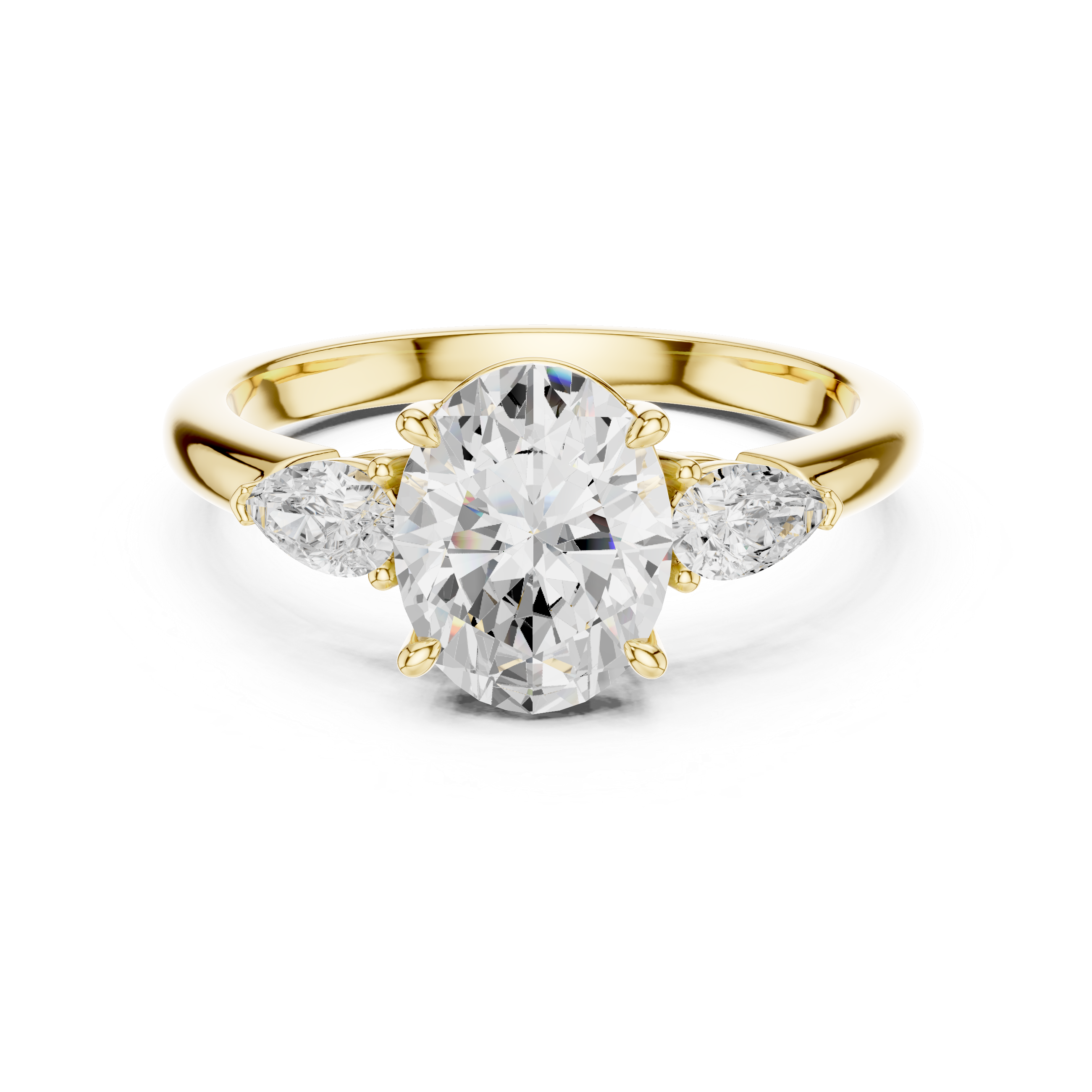 Oval Cut Three Stone Diamond Engagement Ring with Pear Side Stones