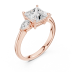Princess Cut Three Stone Diamond Engagement Ring with Pear Side Stones