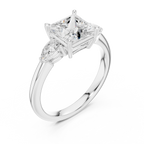 Princess Cut Three Stone Diamond Engagement Ring with Pear Side Stones
