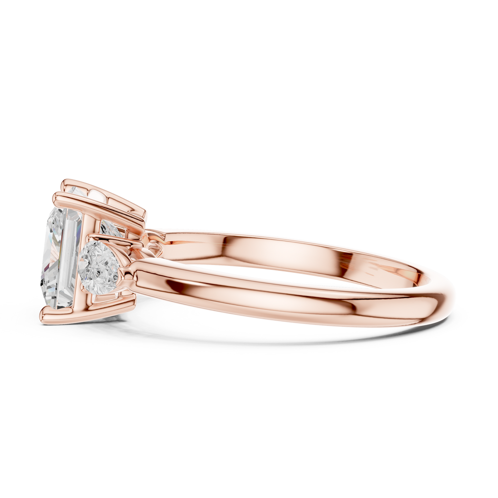 Princess Cut Three Stone Diamond Engagement Ring with Pear Side Stones