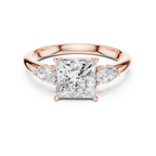 Princess Cut Three Stone Diamond Engagement Ring with Pear Side Stones