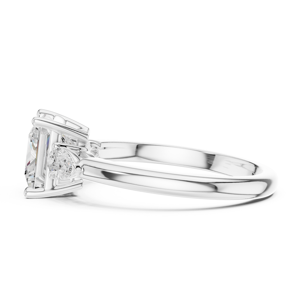 Princess Cut Three Stone Diamond Engagement Ring with Pear Side Stones